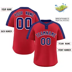 Red Navy-White Classic Style Two-Button Softball Jersey 2