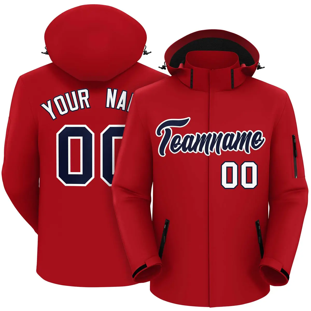 Red Navy-White Classic Style Waterproof Jacket