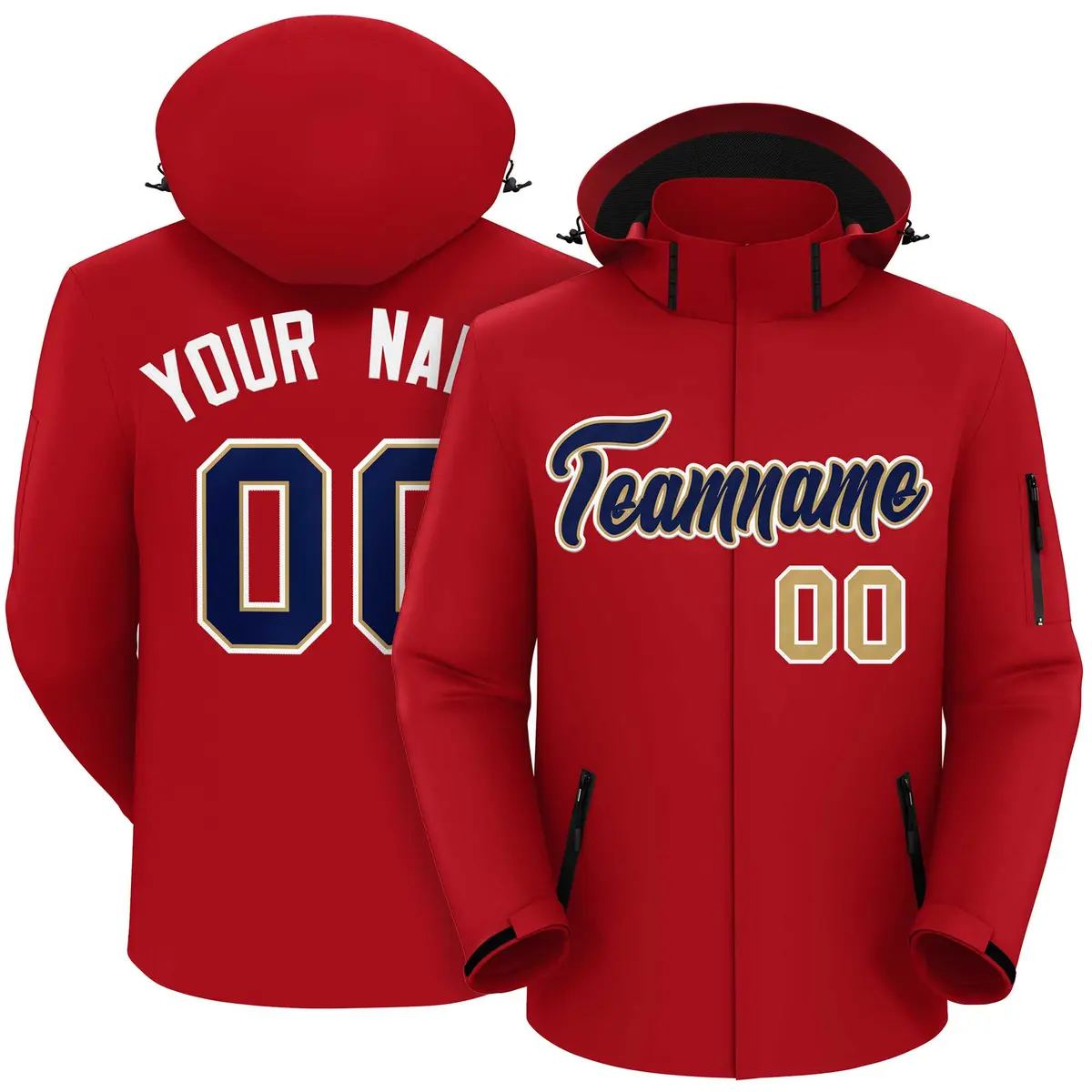Red Navy-White Classic Style Waterproof Jacket