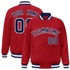 Red Navy-White Classic Varsity Full-Snap Letterman Jacket 1