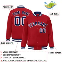 Red Navy-White Classic Varsity Full-Snap Letterman Jacket 2