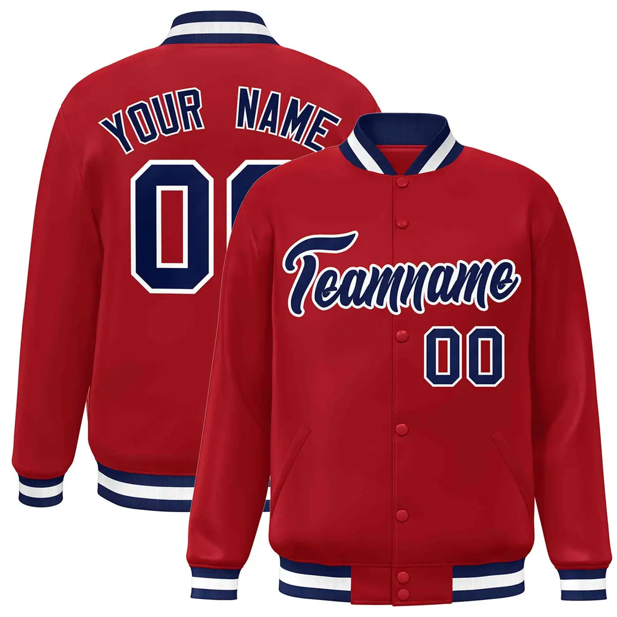Red Navy-White Classic Varsity Full-Snap Letterman Jacket