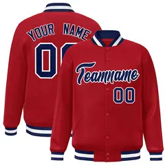 Red Navy-White Classic Varsity Full-Snap Letterman Jacket 1