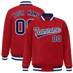 Red Navy-White Classic Varsity Full-Snap Letterman Jacket 1