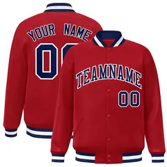 Red Navy-White Classic Varsity Full-Snap Letterman Jacket