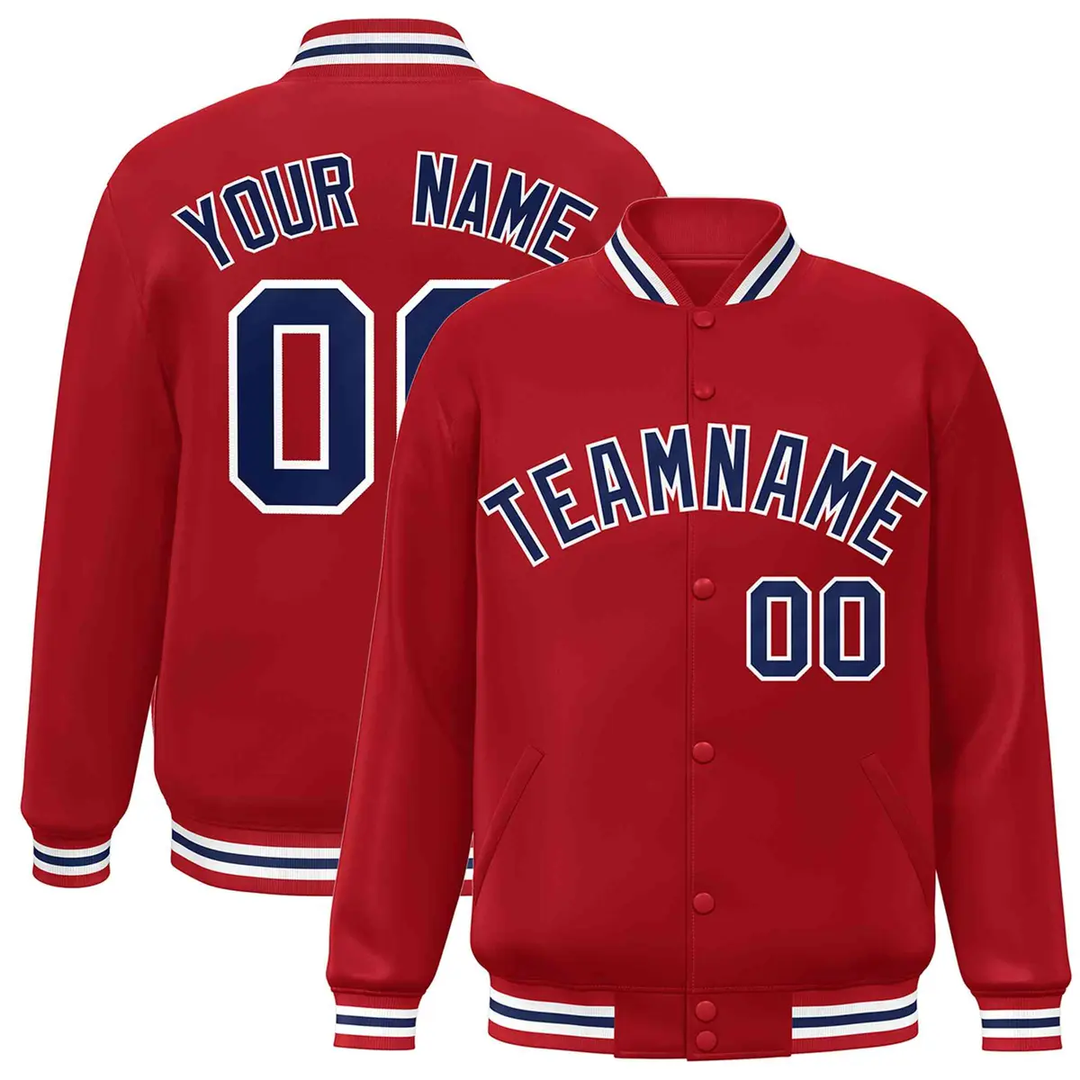 Red Navy-White Classic Varsity Full-Snap Letterman Jacket