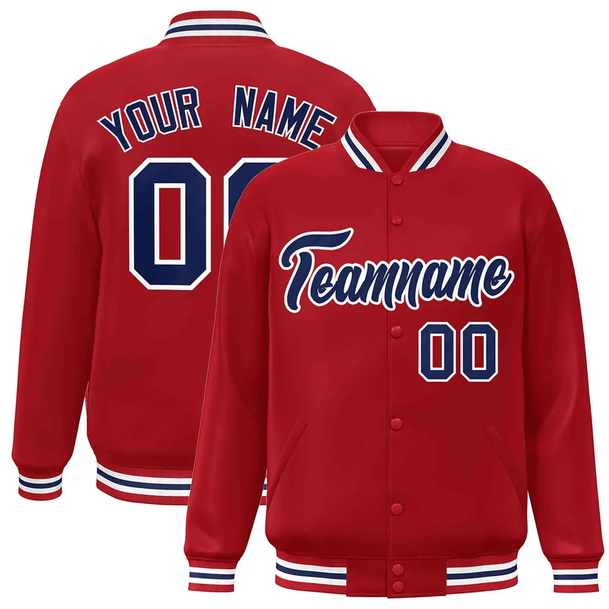 Red Navy-White Classic Varsity Full-Snap Letterman Jacket