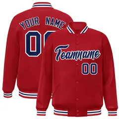Red Navy-White Classic Varsity Full-Snap Letterman Jacket