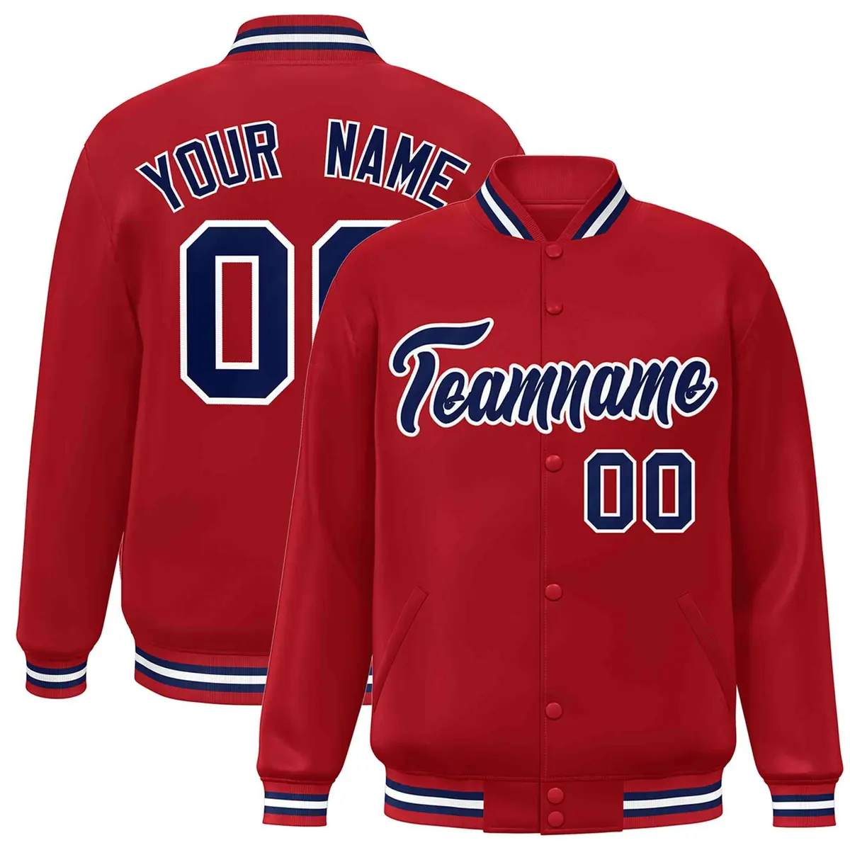 Red Navy-White Classic Varsity Full-Snap Letterman Jacket