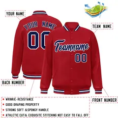 Red Navy-White Classic Varsity Full-Snap Letterman Jacket 2
