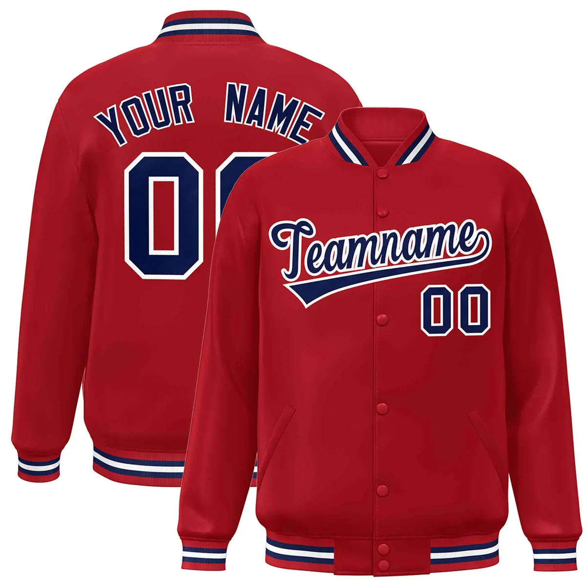 Red Navy-White Classic Varsity Full-Snap Letterman Jacket