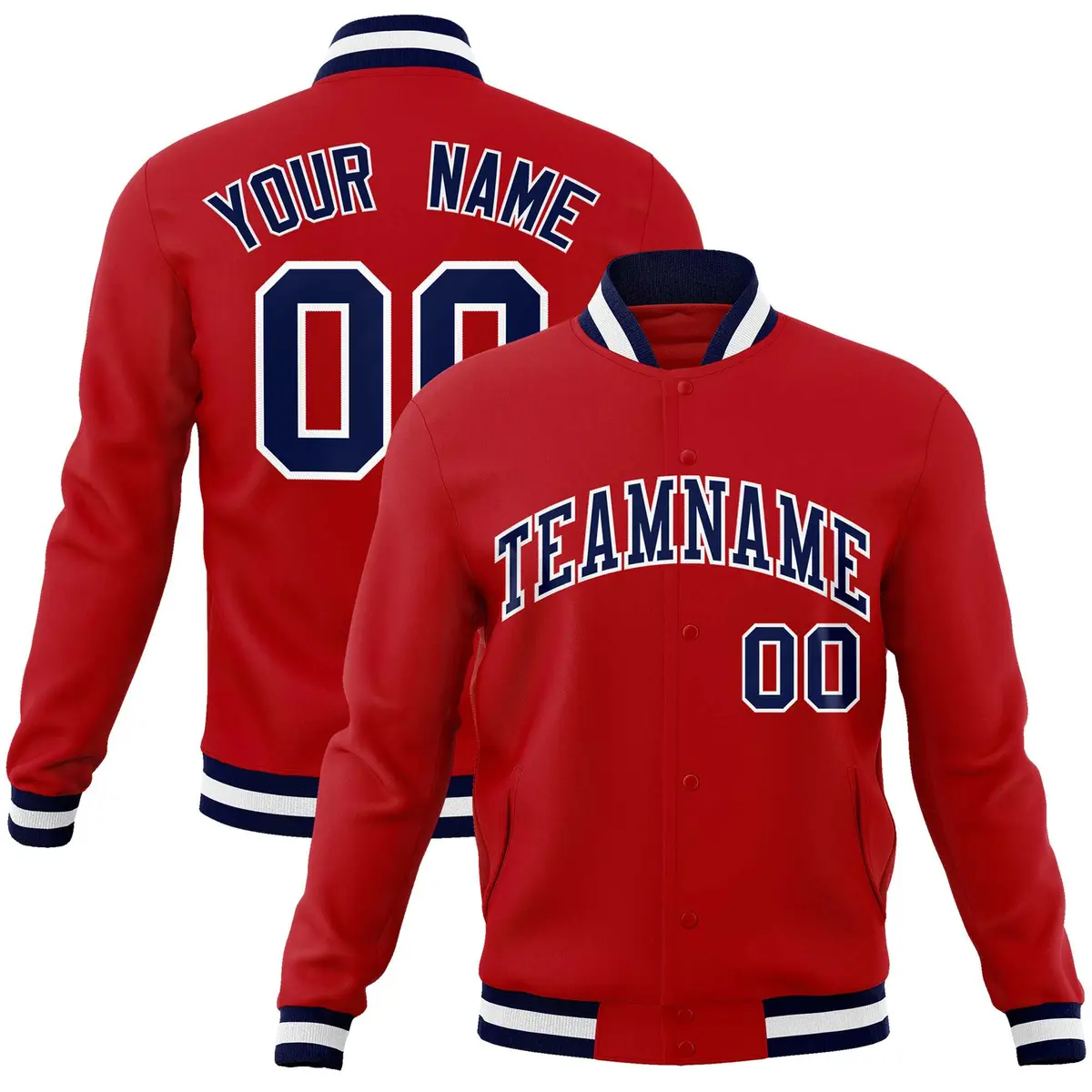 Red Navy-White Classic Varsity Full-Snap Letterman Jacket