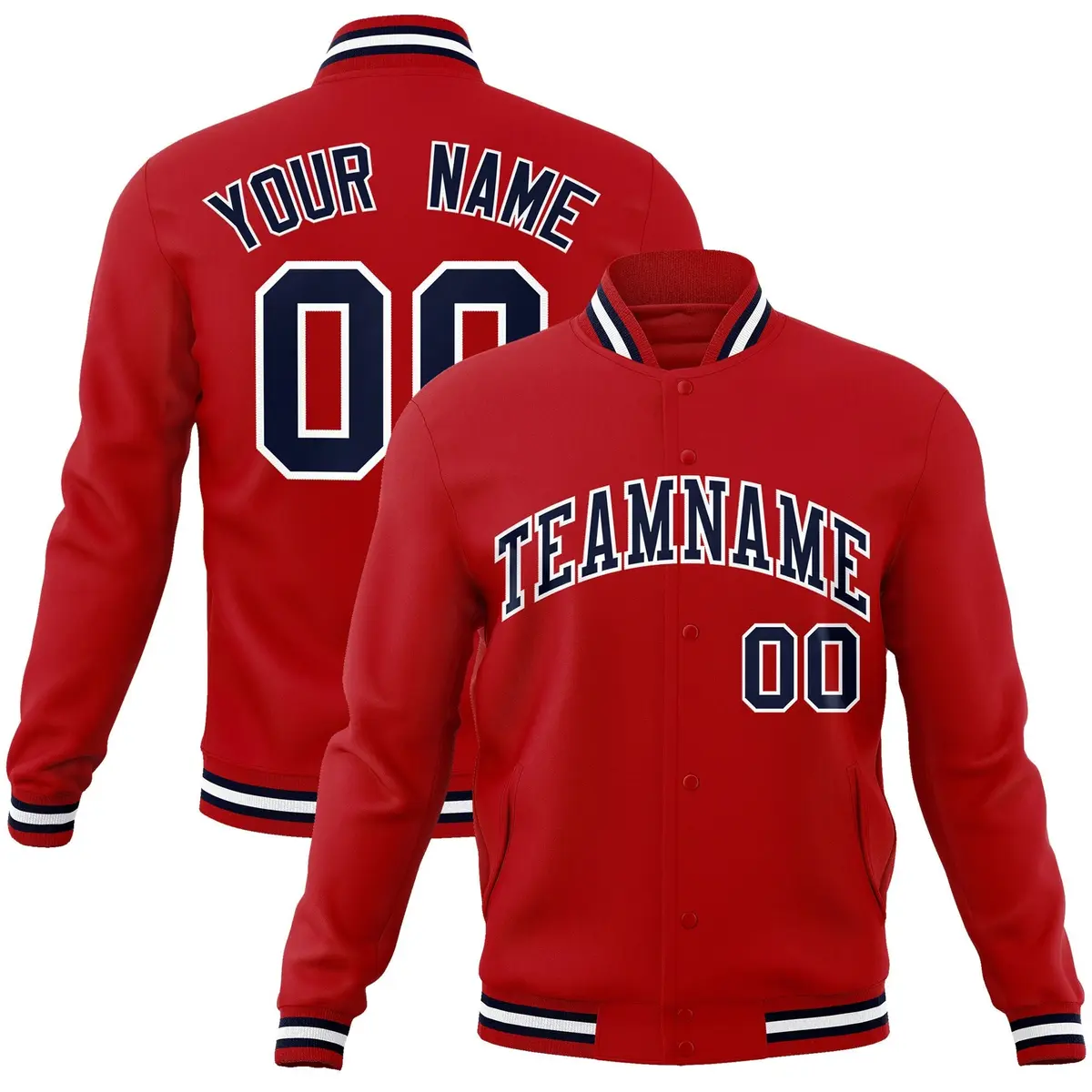 Red Navy-White Classic Varsity Full-Snap Letterman Jacket