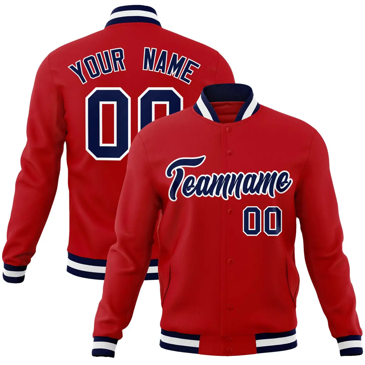 Red Navy-White Classic Varsity Full-Snap Letterman Jacket