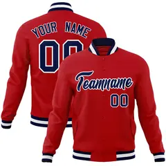 Red Navy-White Classic Varsity Full-Snap Letterman Jacket 1