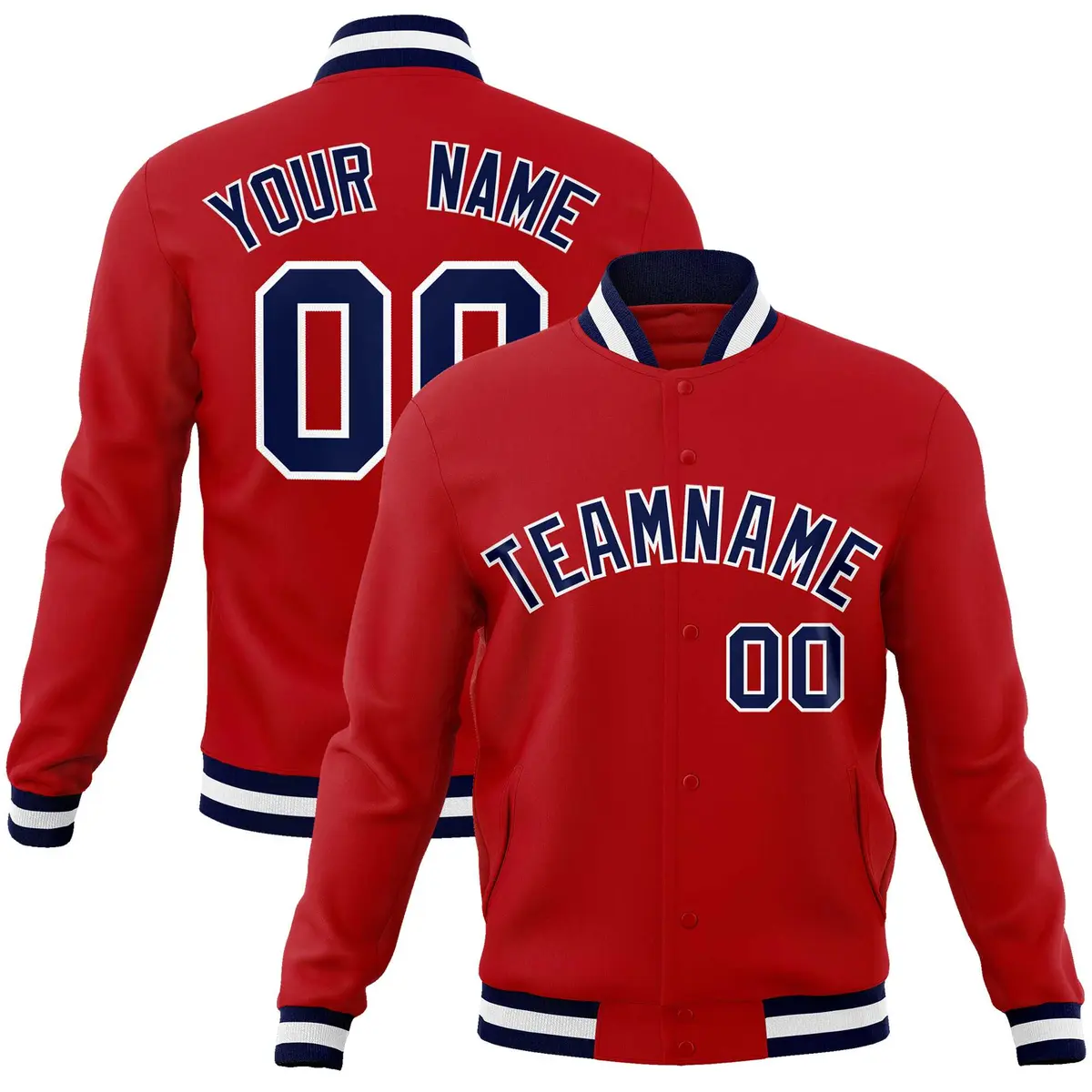 Red Navy-White Classic Varsity Full-Snap Letterman Jacket