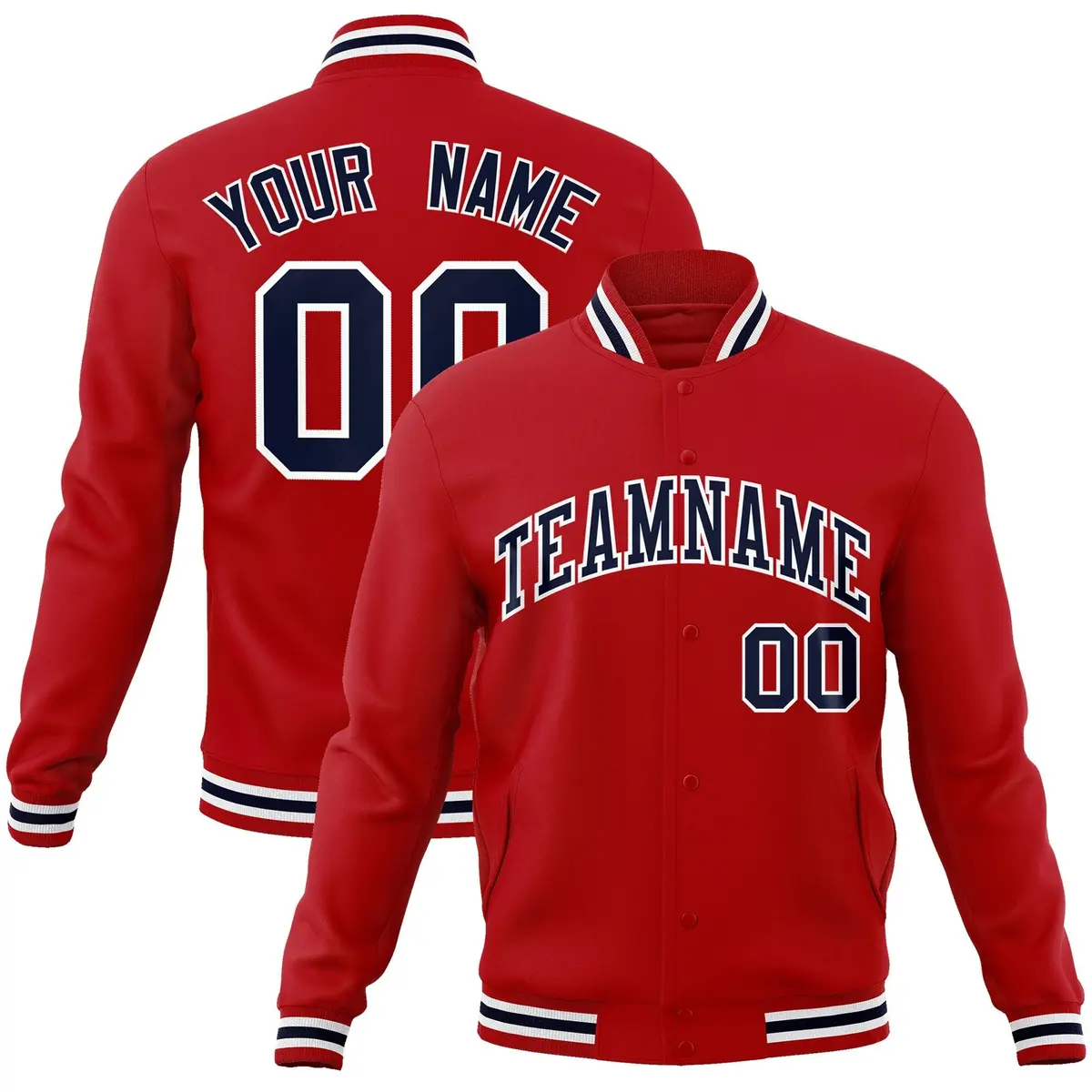 Red Navy-White Classic Varsity Full-Snap Letterman Jacket