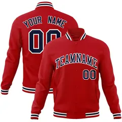 Red Navy-White Classic Varsity Full-Snap Letterman Jacket