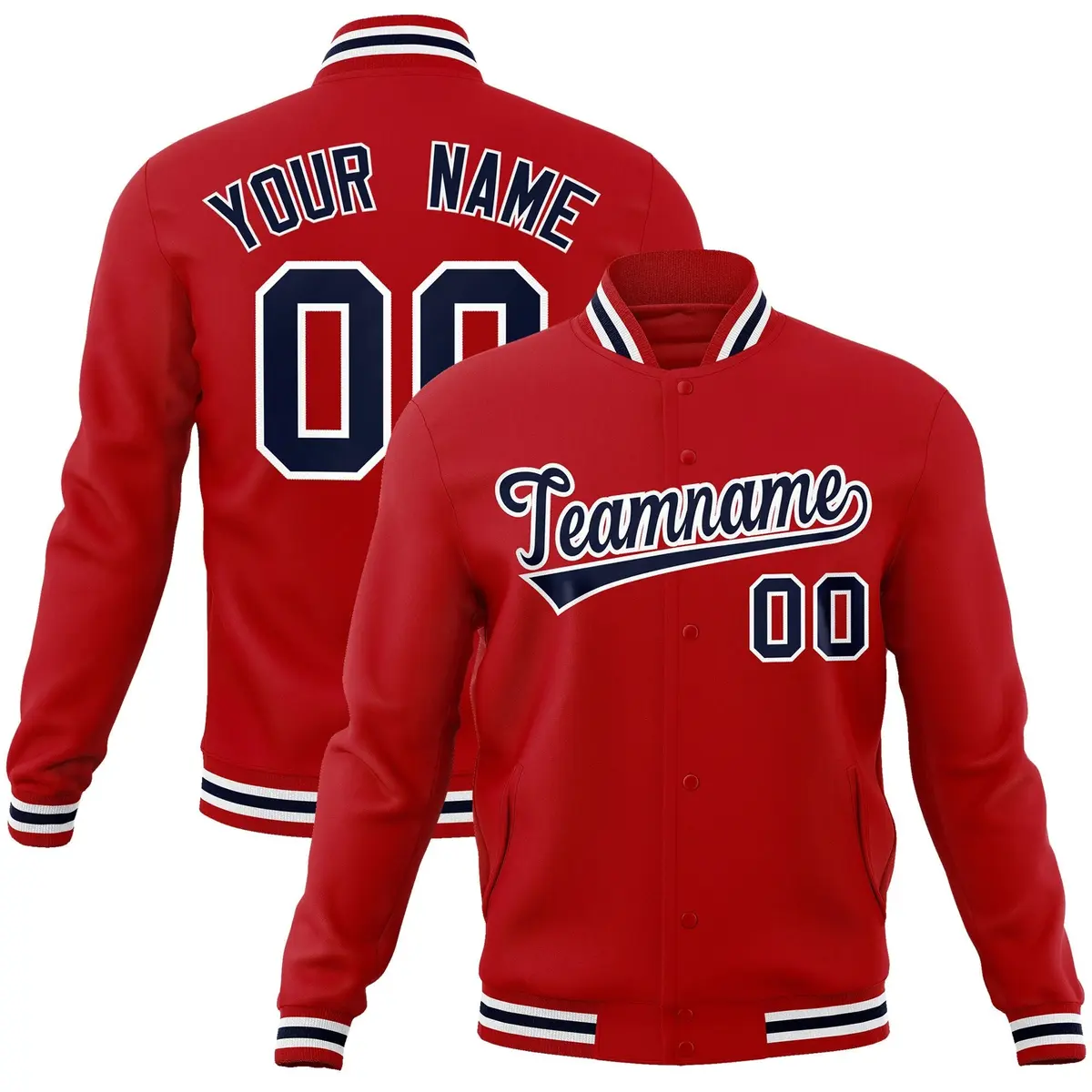Red Navy-White Classic Varsity Full-Snap Letterman Jacket