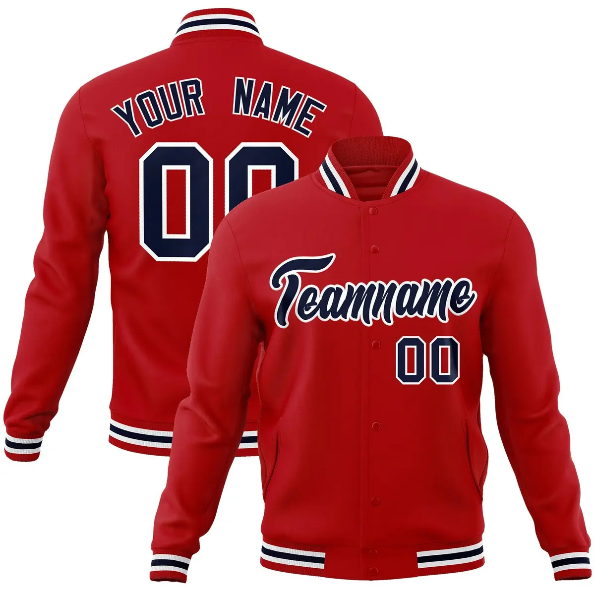 Red Navy-White Classic Varsity Full-Snap Letterman Jacket