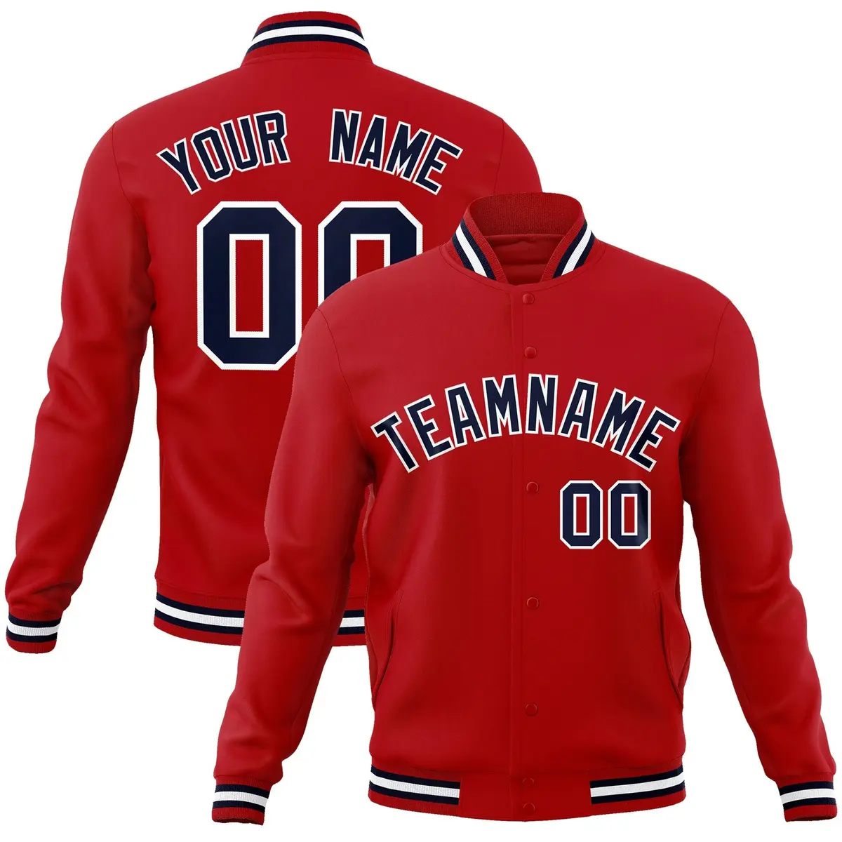 Red Navy-White Classic Varsity Full-Snap Letterman Jacket