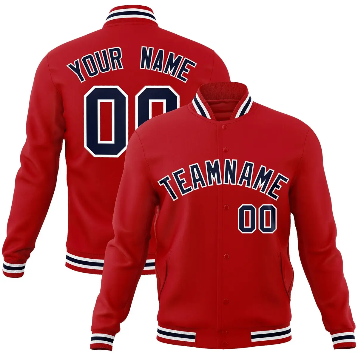 Red Navy-White Classic Varsity Full-Snap Letterman Jacket