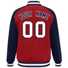 Red Navy-White Color Block Bomber Varsity Baseball Jacket 4