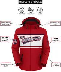 Red Navy-White Color Block Hooded Waterproof Outdoor Jacket 2