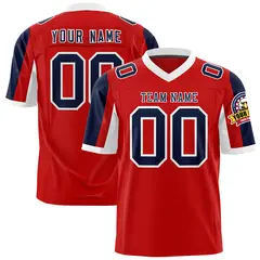 Red Navy-White Color Block Raglan Sleeves Football Jersey 1