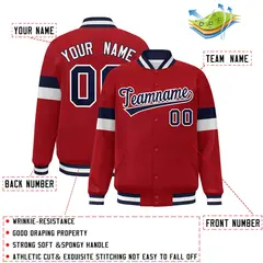 Red Navy-White Color Block Varsity Full-Snap Baseball Jacket 2