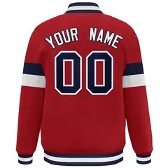 Red Navy-White Color Block Varsity Full-Snap Baseball Jacket 4