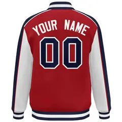 Red Navy-White Color Block Varsity Full-Snap Baseball Jacket 4