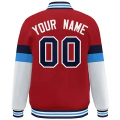 Red Navy-White Color Block Varsity Full-Snap Baseball Jacket 4