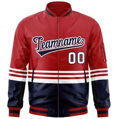 Red Navy-White Color Block Varsity Letterman Bomber Jacket 3