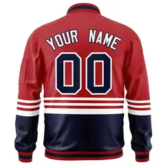 Red Navy-White Color Block Varsity Letterman Bomber Jacket 4