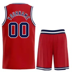 Red Navy-White Curved Classic Sets Basketball Jersey 2