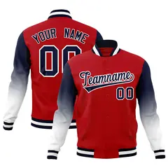 Red Navy White Gradient Raglan Full-Snap Letterman Jacket