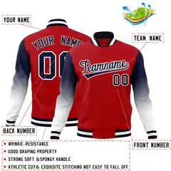 Red Navy White Gradient Raglan Full-Snap Letterman Jacket 2