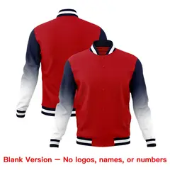 Red Navy White Gradient Raglan Full-Snap Letterman Jacket 7