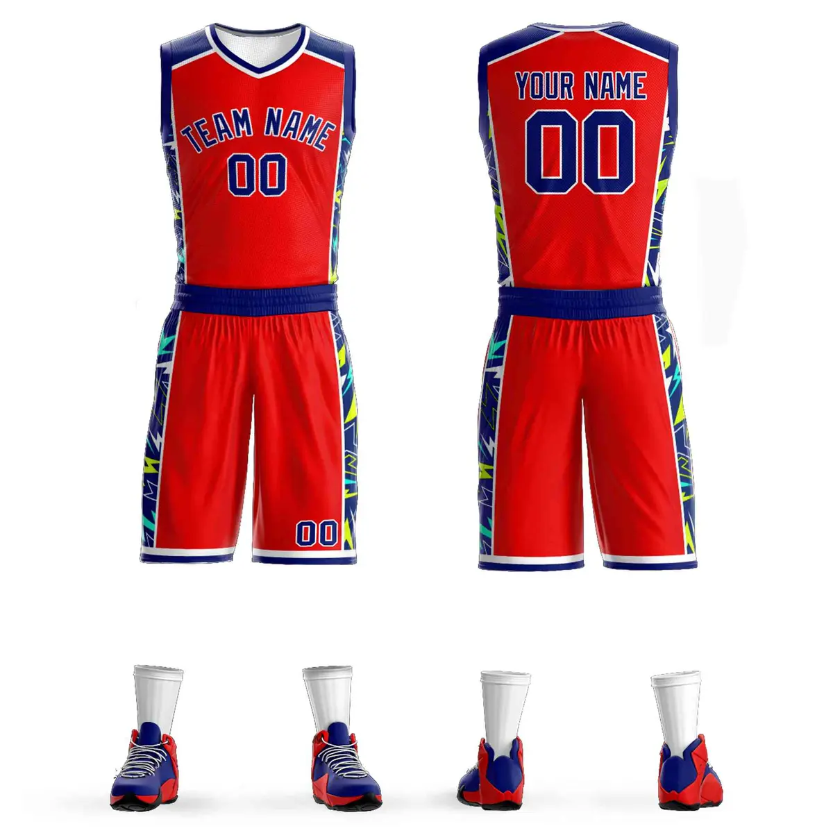 Red Navy-White Graffiti Lightning Basketball Jersey