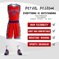 Red Navy-White Graffiti Lightning Basketball Jersey 2