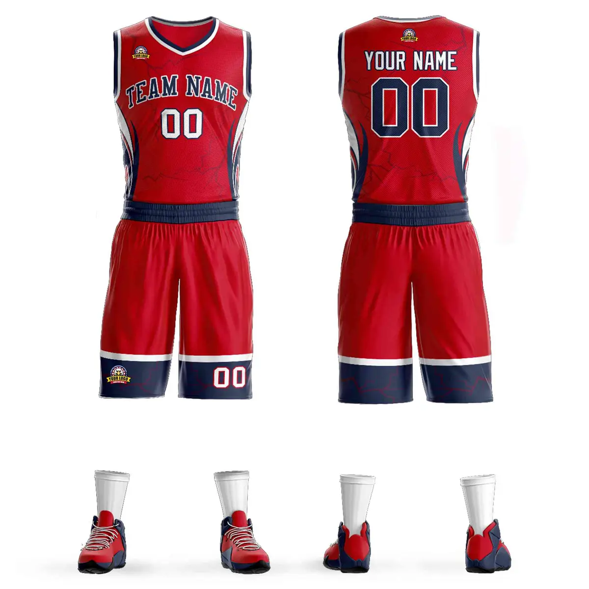 Red Navy-White Graffiti Lightning Basketball Jersey