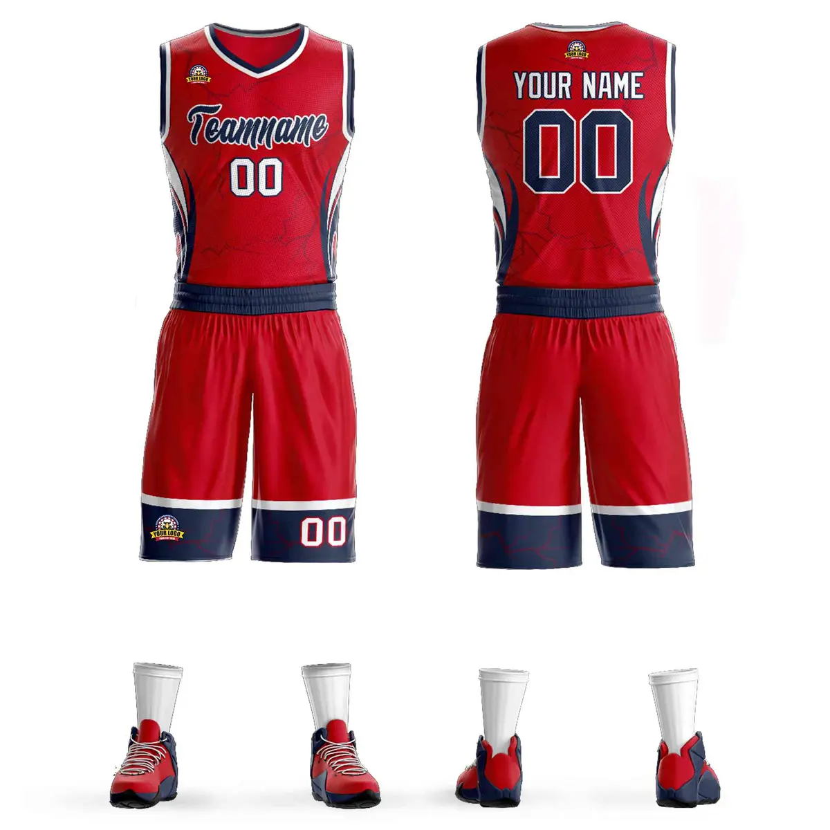 Red Navy-White Graffiti Lightning Basketball Jersey