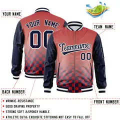 Red Navy-White Grid Color Block Letterman Raglan Jacket 2