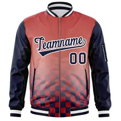 Red Navy-White Grid Color Block Letterman Raglan Jacket 3