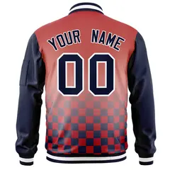 Red Navy-White Grid Color Block Letterman Raglan Jacket 4