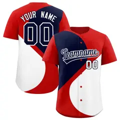 Red Navy White Half Heart Color Block Baseball Jersey