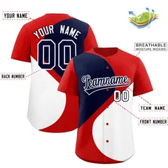 Red Navy White Half Heart Color Block Baseball Jersey 2