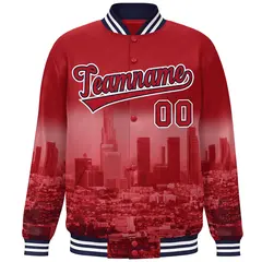 Red Navy-White Los Angeles Skyline Varsity Full-Snap Track Jacket 3
