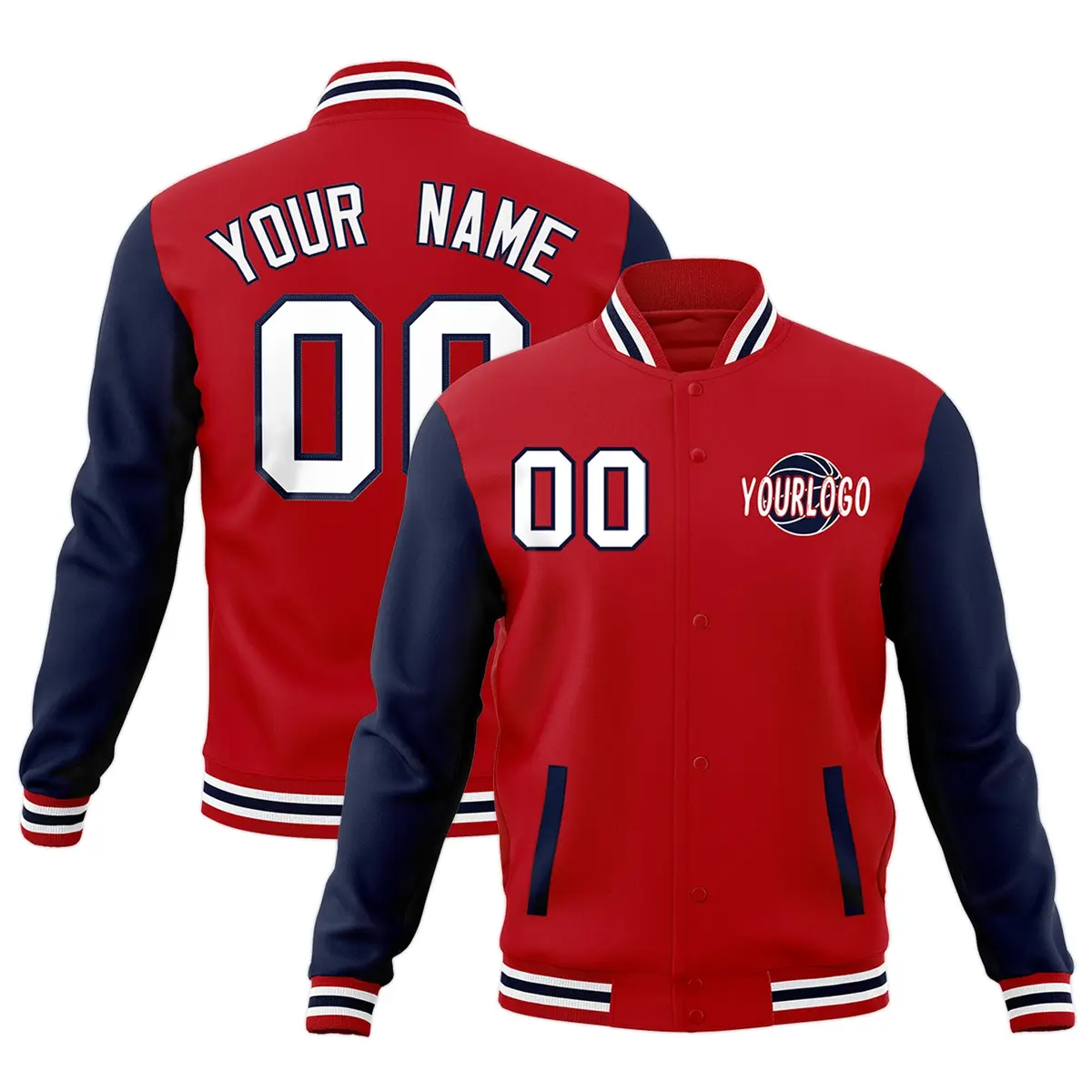 Red Navy White Raglan Sleeve Cotton Letterman Jacket